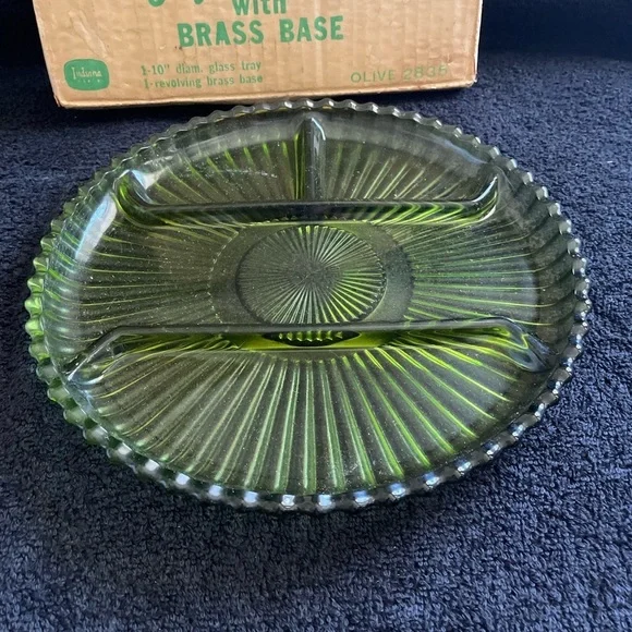 Vintage Indiana Glass Revolving Tray with Brass Base - Picture 6 of 9